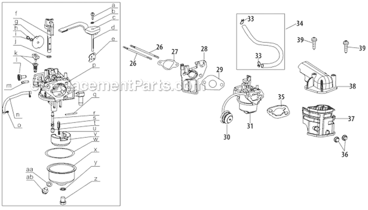 Carburetor Diagram and Parts List for 31AS2S1E701 2011 Yard Man Snow Blower